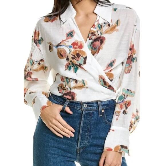 Vince Ikat Floral Wrap Shirt Size Large - Picture 2 of 8